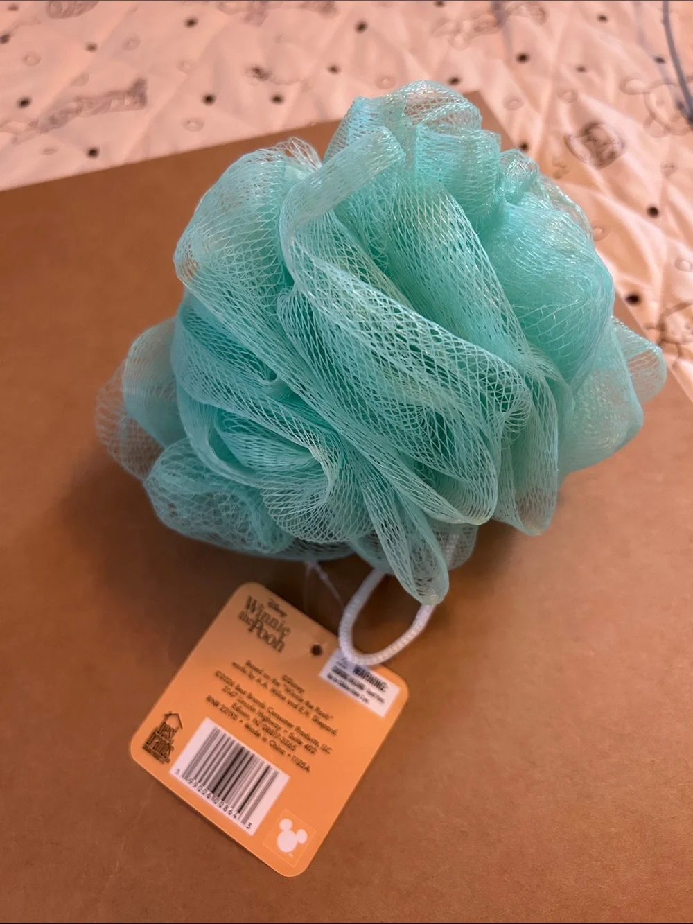 Mint Bath Pouf with Winnie the Pooh Accent